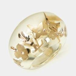 Louis Vuitton Monogram Inclusion Clear Resin Gold Tone  Ring Size 50