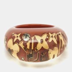 Louis Vuitton Monogram Inclusions Crystal Resin Gold Tone Ring Size 54
