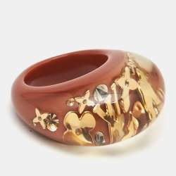 Louis Vuitton Monogram Inclusions Crystal Resin Gold Tone Ring Size 54