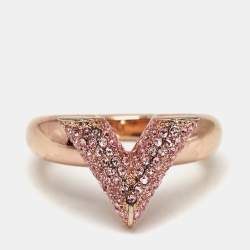 Pre Owned Louis Vuitton Essential V Crystals Rose GOld Tone Ring Size 53