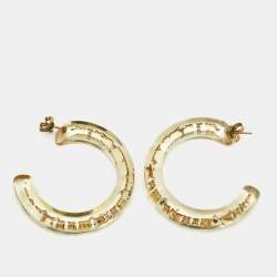 Louis Vuitton  Monogram Inclusion Clear Resin Crystals Gold Tone Hoop Earrings