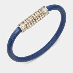 Pre Owned Louis Vuitton Digit Blue Leather Silver Tone Bracelet