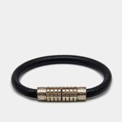 Louis Vuitton Digit Black Leather Silver Tone Bracelet