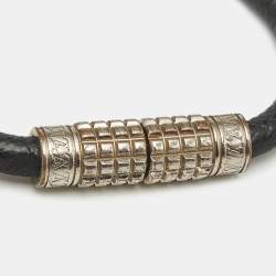 Louis Vuitton Digit Black Leather Silver Tone Bracelet
