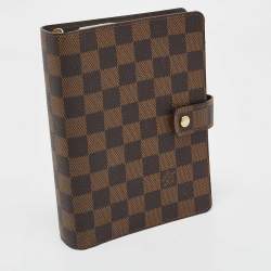 Pre Owned Louis Vuitton Damier Ebene Canvas Medium Ring Agenda Cover