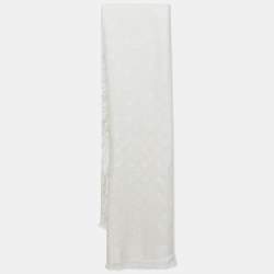 مملوكة مسبقًا Louis Vuitton White Monogram Wool and Silk Shawl 