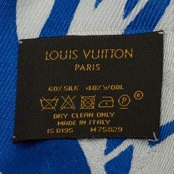 Pre Owned Louis Vuitton Blue Monogram Silk and Wool Shawl