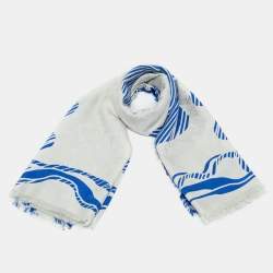Pre Owned Louis Vuitton Blue Monogram Silk and Wool Shawl
