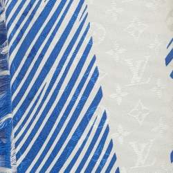 Pre Owned Louis Vuitton Blue Monogram Silk and Wool Shawl