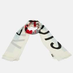Pre Owned Louis Vuitton Limited Edition White Silk Blend Series 3 Shawl