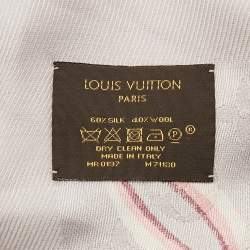 Pre Owned Louis Vuitton Lavender Floral Print Silk & Wool Monogram Scarf 