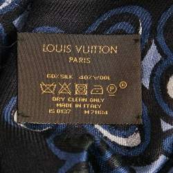 Pre Owned Louis Vuitton Blue Printed Silk Blend Monogram Scarf