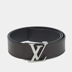 مملوكة مسبقًا حزام لوي فيتون جلد أسود/بني بحروف اولى قابل للعكس 95 سم