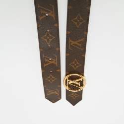 Pre Owned Louis Vuitton Red Epi Leather and Monogram Canvas LV Circle Reversible Belt 80 CM