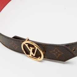 Pre Owned Louis Vuitton Red Epi Leather and Monogram Canvas LV Circle Reversible Belt 80 CM