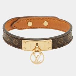 Pre Owned Louis Vuitton Logomania Brown Monogram Canvas Gold Tone Bracelet 
