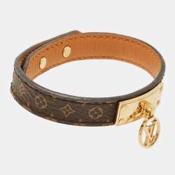 Pre Owned Louis Vuitton Logomania Brown Monogram Canvas Gold Tone Bracelet
