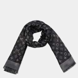 Pre Owned Louis Vuitton Black Silk & Wool Monogram Shine Shawl