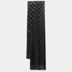 Pre Owned Louis Vuitton Black Silk & Wool Monogram Shine Shawl