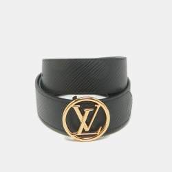 Pre Owned Louis Vuitton Black Epi Leather and Monogram Canvas LV Circle Reversible Belt 75 CM