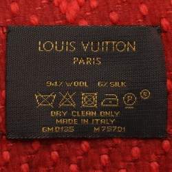 Pre Owned Louis Vuitton Red Wool & Silk Jacquard Logomania Scarf