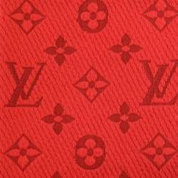 Pre Owned Louis Vuitton Red Wool & Silk Jacquard Logomania Scarf