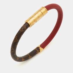 Pre Owned Louis Vuitton Daily Confidential Leather Canvas Gold Tone Bracelet