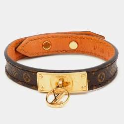Pre Owned Louis Vuitton Logomania Brown Monogram Canvas Gold Tone Bracelet 17