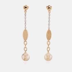 Pre Owned Louis Vuitton Two Tone Metal Logomania Dangling Earrings