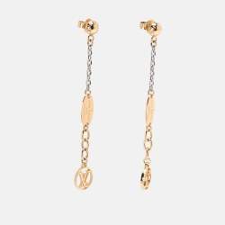 Pre Owned Louis Vuitton Two Tone Metal Logomania Dangling Earrings