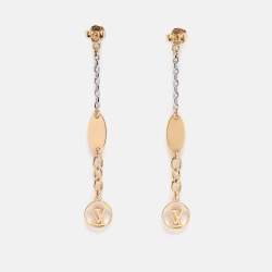 Pre Owned Louis Vuitton Two Tone Metal Logomania Dangling Earrings