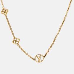 Pre Owned Louis Vuitton Flower Gold Tone Station Necklace