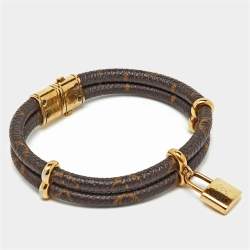 Pre Owned Louis Vuitton Brown Keep It Twice Monogram Canvas Padlock Charm Bracelet 
