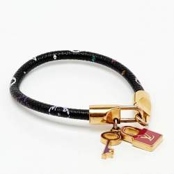 Pre Owned Louis Vuitton Luck It Multicolor Monogram Black Canvas Enamel Gold Tone Charm Bracelet 