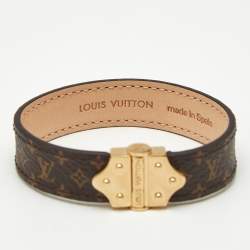 Pre Owned Louis Vuitton Nano Monogram Canvas Gold Tone Spirit Bracelet 