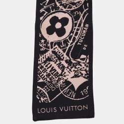 Pre Owned Louis Vuitton Black/Pink Boarding Silk Bandea Scarf