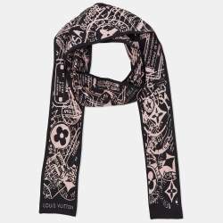 Pre Owned Louis Vuitton Black/Pink Boarding Silk Bandea Scarf