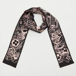 Pre Owned Louis Vuitton Black/Pink Boarding Silk Bandeau Scarf