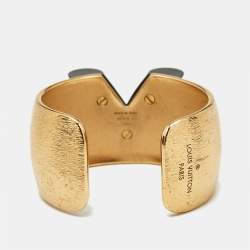 Pre Owned Louis Vuitton Textured Essential V Colorama Gold Tone Open Cuff Bracelet