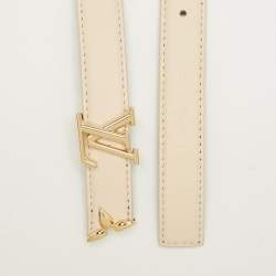 Pre Owned Louis Vuitton Cream Leather and Monogram Canvas Pretty LV Reversible Belt 85 CM