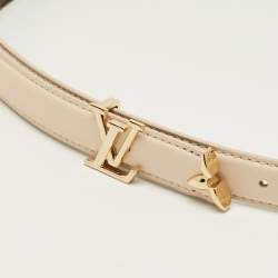 Pre Owned Louis Vuitton Cream Leather and Monogram Canvas Pretty LV Reversible Belt 85 CM