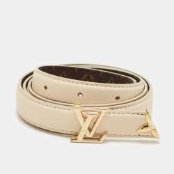 Pre Owned Louis Vuitton Cream Leather and Monogram Canvas Pretty LV Reversible Belt 85 CM