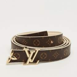 Pre Owned Louis Vuitton Cream Leather and Monogram Canvas Pretty LV Reversible Belt 85 CM