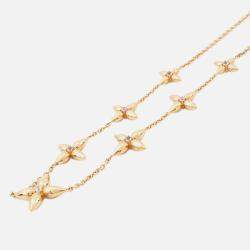 Pre Owned Louis Vuitton Louisette Signature Necklace Gold Plated Rhinestone