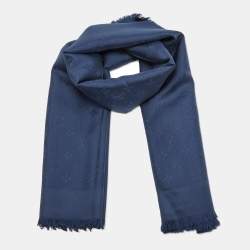 Pre Owned Louis Vuitton Night Blue Monogram Silk Shawl