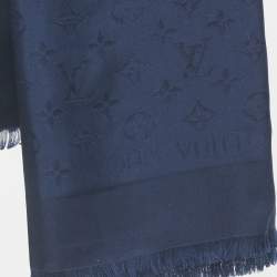 Pre Owned Louis Vuitton Night Blue Monogram Silk Shawl