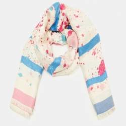 مملوكة مسبقًا Louis Vuitton White André Saraiva Monogram Silk & Wool Shawl 