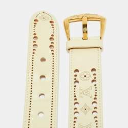 مملوكة مسبقًا حزام لويس فيتون فينيكس 90 سم جلد ماهينا أحادي اللون ثقوب كريمي