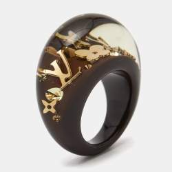 Pre Owned Louis Vuitton Inclusions Resin Crystals Gold Tone Ring Size 53
