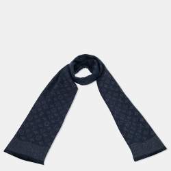 مملوكة مسبقًا Louis Vuitton Navy Blue/Silver Lurex Monogram Silk Scarf 